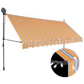 Manual Retractable Awning with LED 157.5" Yellow and Blue