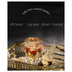 MEHOOM Crystal Cup Dried Flower Jelly Candle, Rose & Freesia Scent, 13 oz, Soy Wax Fragrance, Mother's Day Gift