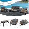 4 Pieces Patio Furniture Set, PE Rattan Wicker 4 Pcs Outdoor Sofa Set w/Washable Cushion and Tempered Glass Tabletop, Conversation Furniture for Garde