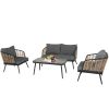 4 Pieces Patio Furniture Set, PE Rattan Wicker 4 Pcs Outdoor Sofa Set w/Washable Cushion and Tempered Glass Tabletop, Conversation Furniture for Garde