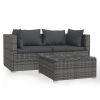 Patio Furniture Set 3 Piece with Cushions Gray Poly Rattan