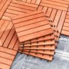 Kaia 6-Slat Reddish Brown Wood Interlocking Deck Tile (Set of 10 Tiles)