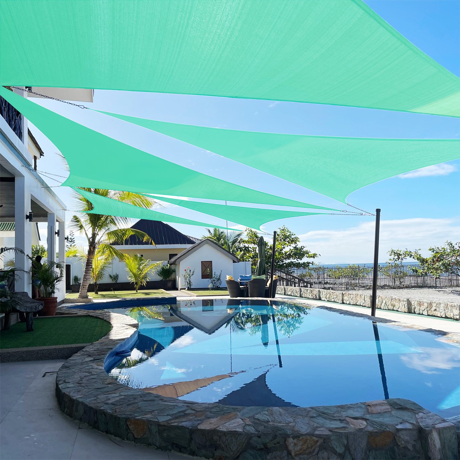 Artpuch Custom Size Turquoise Sun Shade Sail Triangle Canopy 185 GSM Durable Fabric UV Block Awning for Outdoor Patio Garden Backyard (Customized Avai Artpuch Custom Size Turquoise Sun Shade Sail Triangle Canopy 185 GSM Durable Fabric UV Block Awning for Outdoor Patio Garden Backyard (Customized Avai
