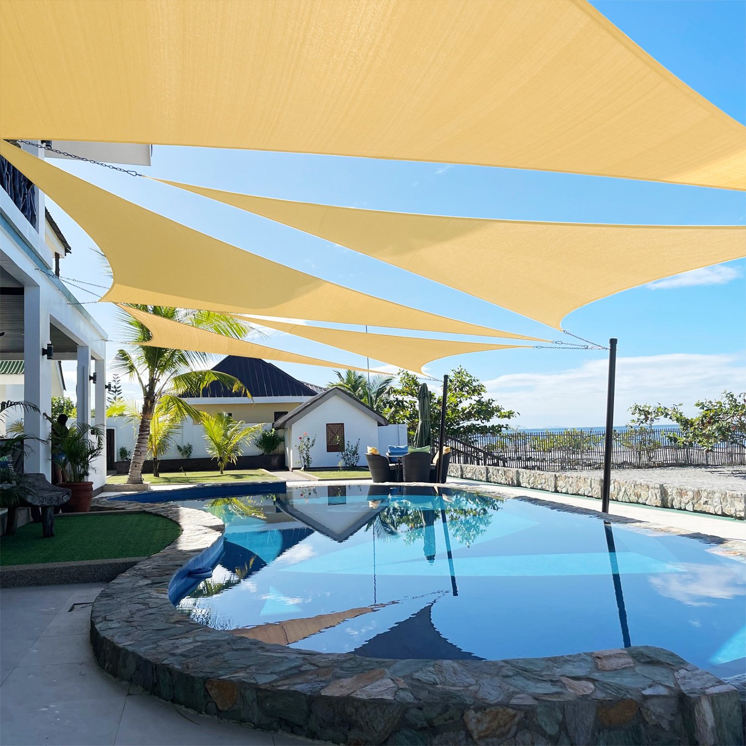 Artpuch Custom Size 16'X26'X26' Sand Sun Shade Sail Triangle Canopy 185 GSM Durable Fabric UV Block Awning for Outdoor Patio Garden Backyard (Customiz Artpuch Custom Size 16'X26'X26' Sand Sun Shade Sail Triangle Canopy 185 GSM Durable Fabric UV Block Awning for Outdoor Patio Garden Backyard (Customiz