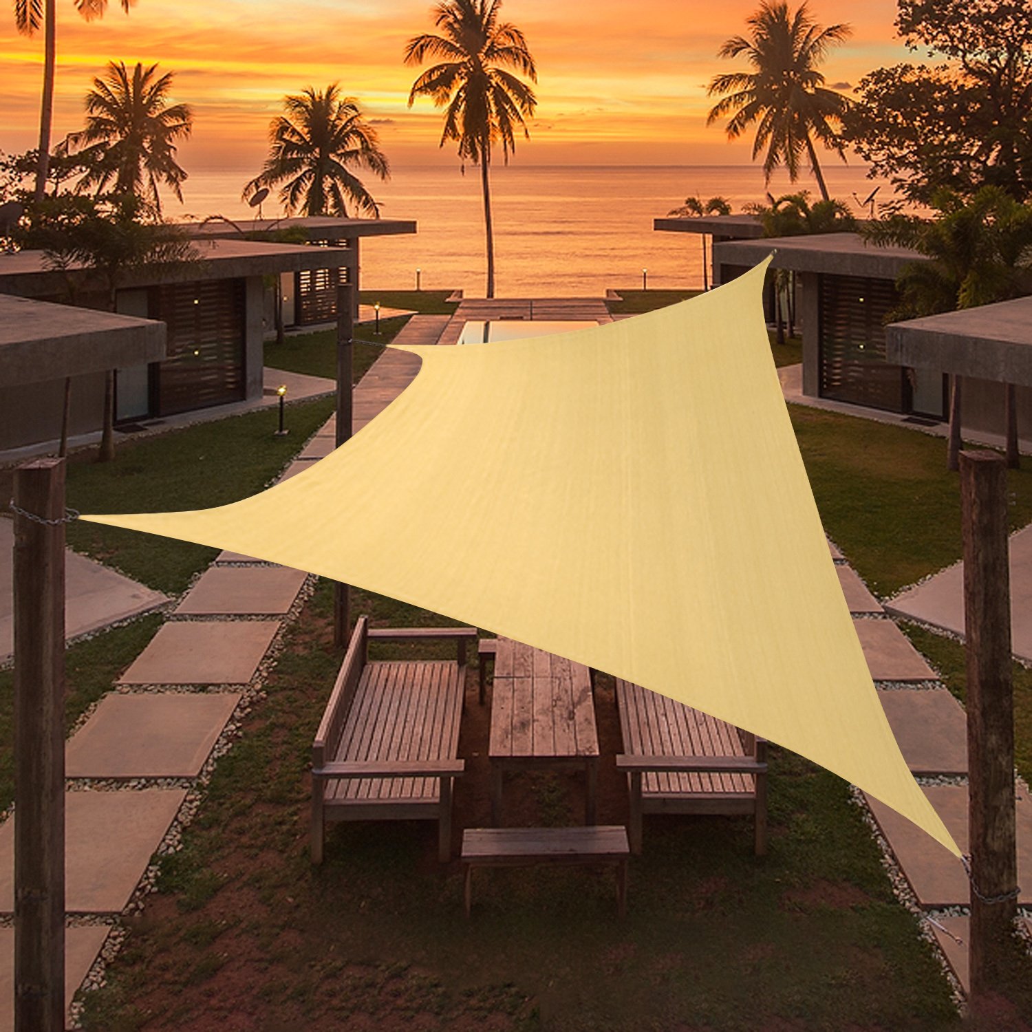 Artpuch Custom Size 22'X26'X26' Sand Sun Shade Sail Triangle Canopy 185 GSM Durable Fabric UV Block Awning for Outdoor Patio Garden Backyard (Customiz Artpuch Custom Size 22'X26'X26' Sand Sun Shade Sail Triangle Canopy 185 GSM Durable Fabric UV Block Awning for Outdoor Patio Garden Backyard (Customiz