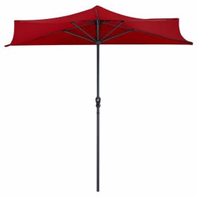 9 Feet Patio Bistro Half Round Umbrella without Weight Base (Color: Dark Red)