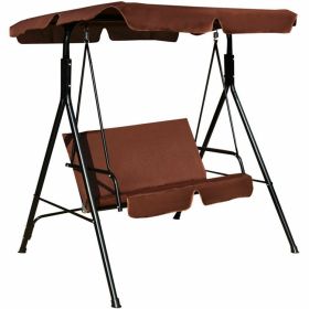 2 Person Weather Resistant Canopy Swing for Porch Garden Backyard Lawn (Color: Brown)