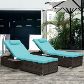 Outdoor Patio Chaise Lounge Chair,Lying in bed with PE Rattan and Steel Frame,PE Wickers,Pool Recliners with Elegant Reclining Adjustable Backrest and (Color: Brown+Blue)