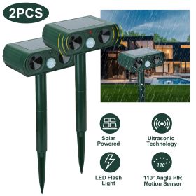 Ultrasonic Animal Repeller Solar Powered Motion Sensor Repellent IPX4 Waterproof Outdoor For Farm Garden Yard Repelling Deer Raccoon Cat Dog Rabbit Sq (Color: 2Pcs/Set)